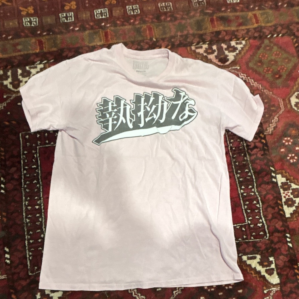 Buzz Men's Pink Japanese Characters Graphic Print Crew Neck T-Shirt Size M